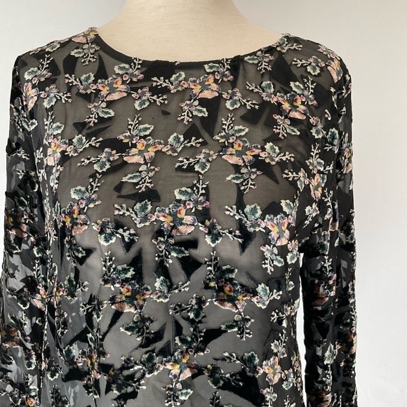 New Rebecca Taylor Womens Top 8 Floral Velvet Semi Sheer Silk Blend Black - Picture 3 of 13